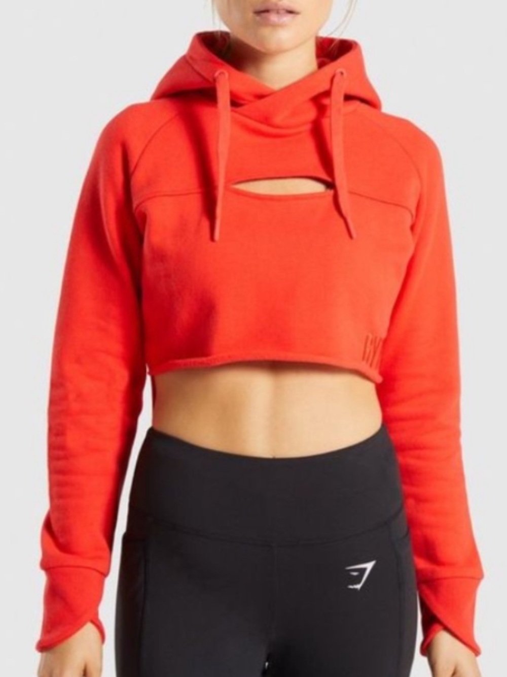 Gymshark Primary Cropped Hoodie Cut-Out Pullover Sweatshirt Top Pop Red Small S